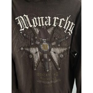 Monarchy Reversible Hoodie Mens Medium Brown Gothic Graphic Y2K Streetwear AOP